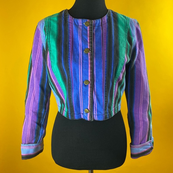 Paris Blues Striped Denim Crop Jacket - Picture 1 of 4
